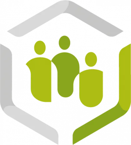 Drei Personen in grün, die das Logo des Kompetenzzentrums symbolisieren.